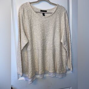 INC International Concepts Cream Textured Long Sleeve Sweatshirt